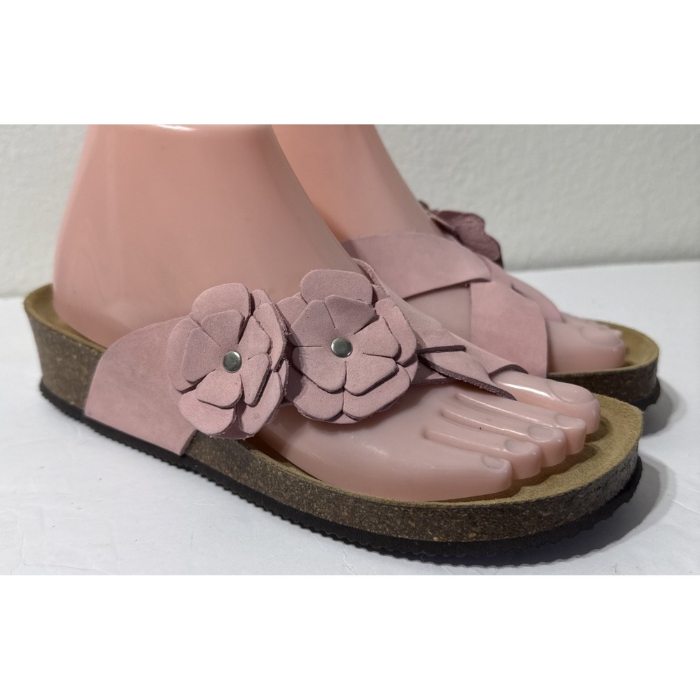 Autenti Spain Leather Sandals Pink Toe Thong Sandal 1.5" Wedge Womens Sz 37 US 7